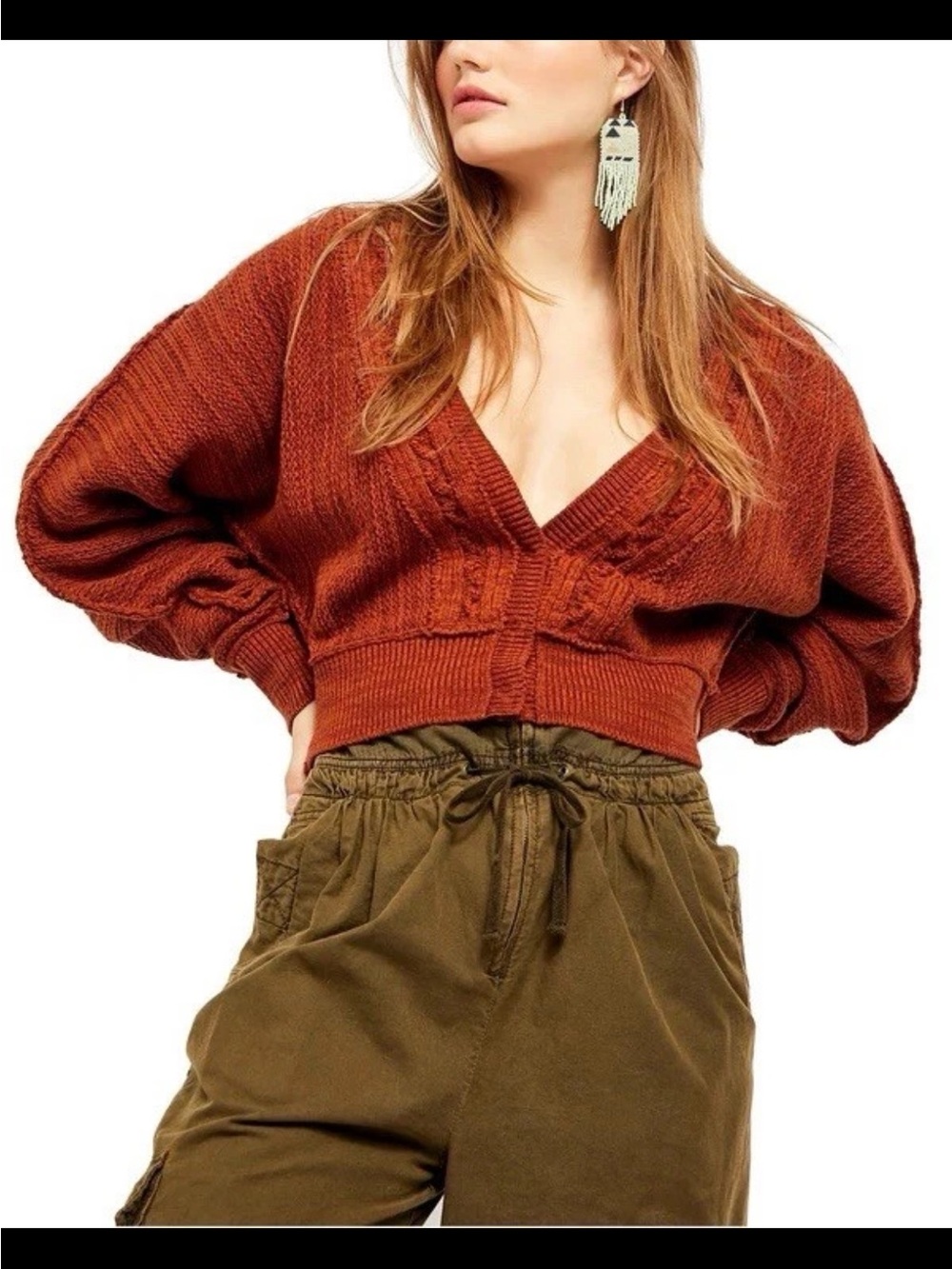 Free People Moon River Burnt Orange Knit Cardigan Size S
